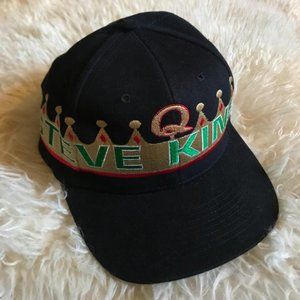Vintage 80s Nissin Cap Steve Kinser NASCAR Black Green Gold Red Crown Strap‎ Hat